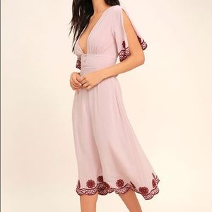 Lulu's Pink Midi Dress with Red Accents